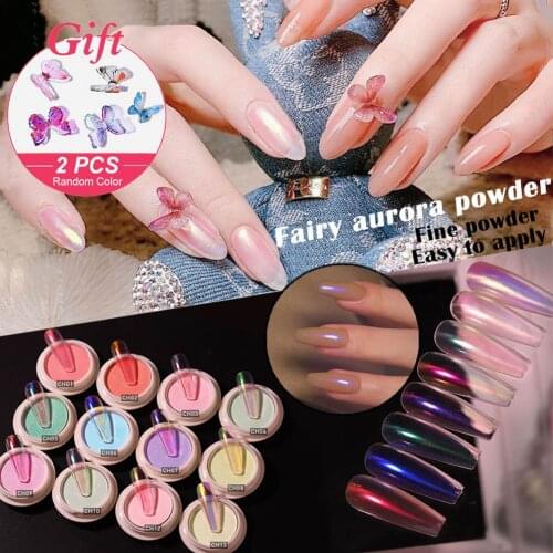 Manicure Nail Art Kit Aurora Dip Powder, 12 Colors Nail Kit Starter Set with 2 Butterfly Decoration