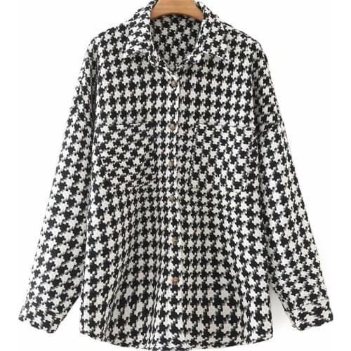 MESTTRAF Women 2021 Fashion Single Breasted Black Plaid Shirt Jacket Pocket Accessories Retro Long Sleeve Blouse Streetwear