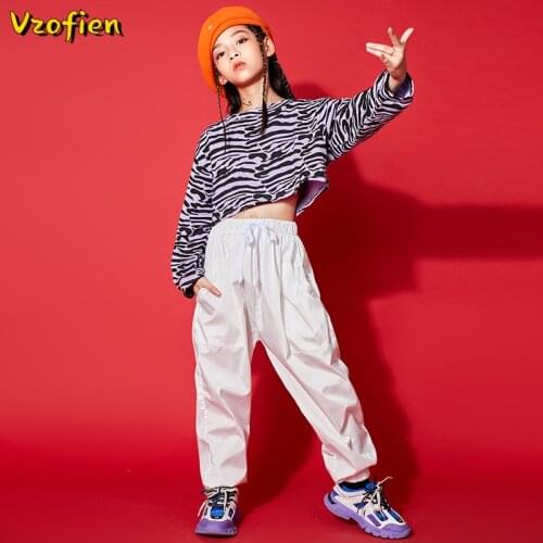 Fashion Jazz Street Dance Costume Girls Hip Hop Clothing Kids Sweatshirt Pants Set Ballroom Dancewear Stage Rave Costumes Outfit
