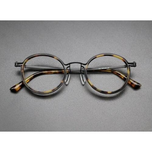 Italy Titanium Acetate Myopia Glasses Frame Round Tortie For Men Women Comfortable Vintage Industrial Style High Qulity 0327