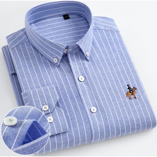Mens Casual 100% Cotton Oxford Solid Dress Shirt Single Patch Pocket Long Sleeve Standard-Fit Comfortable Button-Down Men Shirts