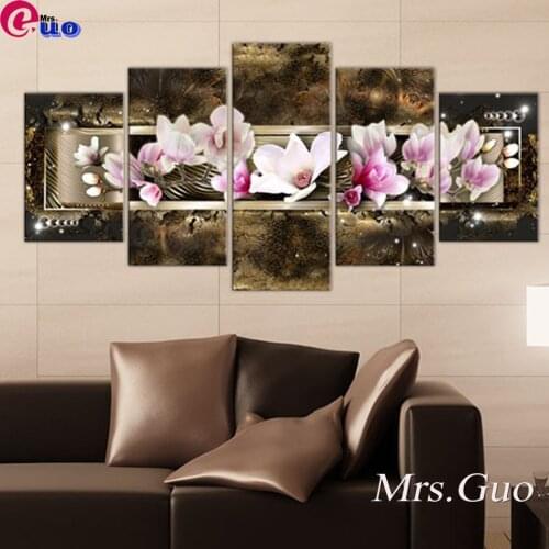 5PCS Diamond Painting 5D Full Square/Round Drill Dream Of A Magnolia Abstract Multi-picture Diamond Embroidery Cross Stitch