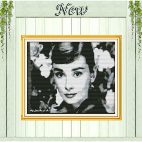 Audrey Hepburn beautiful girl decor paintings counted print on canvas DMC 14CT 11CT Cross Stitch Embroidery kits Needlework Sets