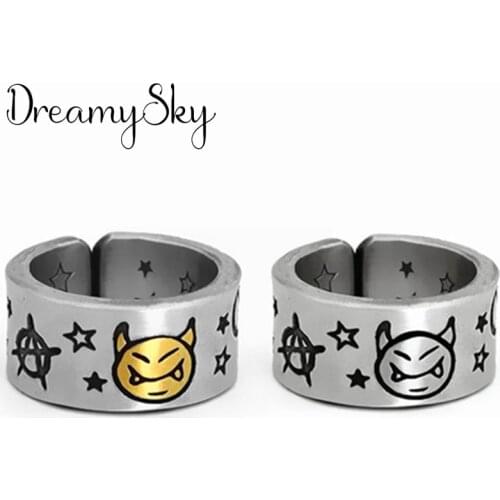 New Trendy Personality Punk Smile Face Rings For Women Lady Resizable Size Rings Party Jewelry Charm Gifts 2021