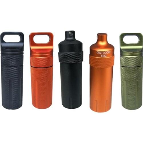 1pcs CNC Aluminum Alloy Full Waterproof Survival Tank Camping Survival Storage Box Medicine Bottle Outdoor Life-saving Equipment
