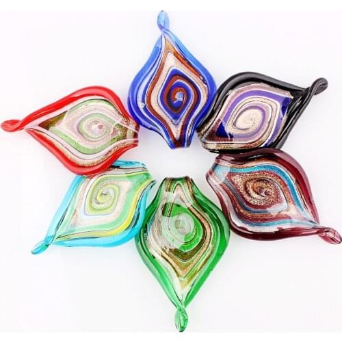 Qianbei Wholesale 6pcs handmade Murano Lampwork Glass Mix Color Big Leaves Pendant Fit Necklace Jewelry Gifts