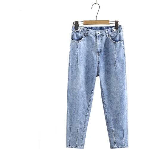 Plus Size Womens High Waist Casual Jeans Elastic Waist Black Blue Slim Denim Pants