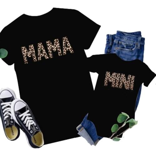 Family Matching Clothes Outfits Mother And Daughter T-Shirt Leopard Tops Lovely Blouse Family Kids Baby Girl Boys Casual Shirts