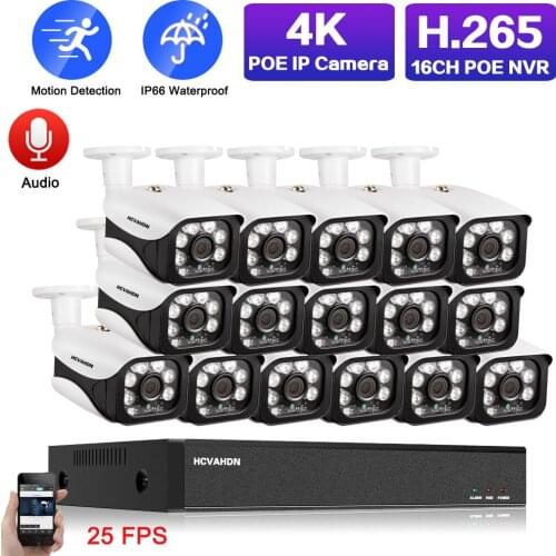 CCTV Camera Security System Kit POE 4K 16CH NVR Kit Outdoor Audio Night vision 8MP 25FPS Video Surveillance Cameras System Set