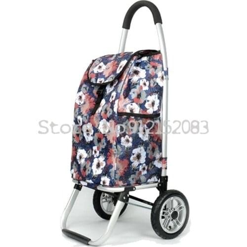 Shopping Cart Supermarket Grocery Shopping Small Pull Cart Aluminum Alloy Folding Silent Hand Push-pull Truck