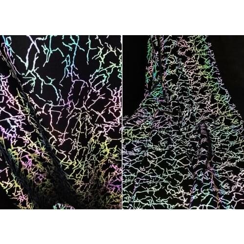 Cloth sunny lightning black flash print trend fabric Reflective cloth handmade diy creative laser clothing fabric