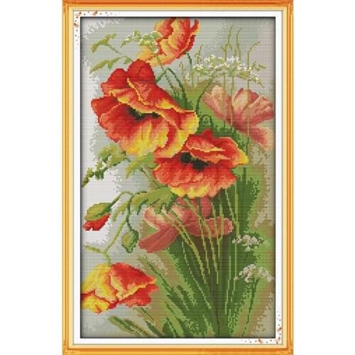 Everlasting Love Poppy (4) Ecological Cotton Cross Stitch 11 14CT Stamped Printed Product DIY Gift Christmas Wedding Decoration