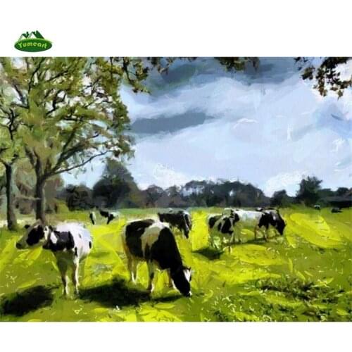YUMEART Diamond Painting By Number Cross Stitch Animal Cows Pattern Set of Embroidery Kits Diamond Rhinestone Mosaic Home Decor