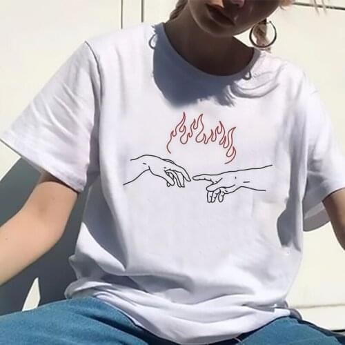 Korean Harajuku Fun Print Tops tee bf Ulzzang vintage cute Losse punk Gothic Casual dropshipping Women t-shirt HipHop streetwear