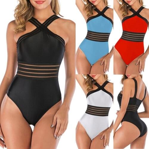 2pcs Women Swimsuit Solid Color See Through Halter Bras High Waist Briefs One Piece Bikinis Women Swimwear biquinis feminino