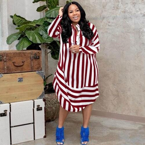 Women Striped Shirt Dress Autumn Fashion Casual Print Button Long Sleeve Irregular Shirt Dresses for Women