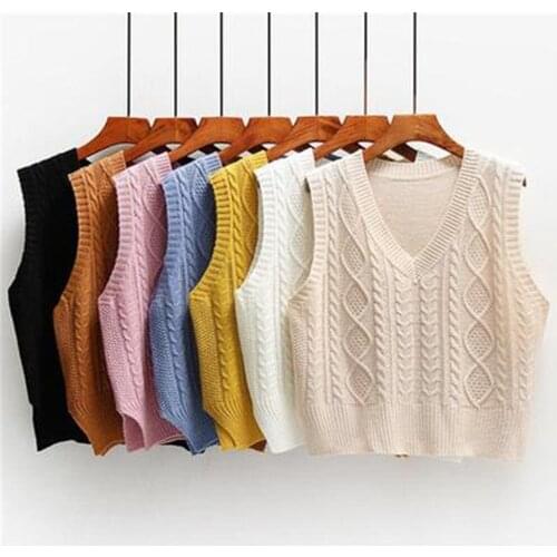 Vest Spring Autumn Women Solid Short Loose Style Sleeveless Knitted V-Neck Female Pullover Tops Coats Simple Leisure Outwear
