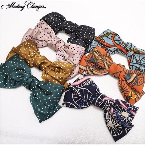 1PC Printed Polka Dot Fabric Satin Chiffon Hair Clip Fashion Double-layer Large Barrettes Bow Hairpin Woman Hair Accessories Hot