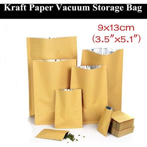 100pcs 9x13cm (3.5"x5.1") 280micron Small 3 Sides Sealing Paper Kraft Storage Bag Heat Sealed Vacuum Foil Bag Open Top Paper Bag