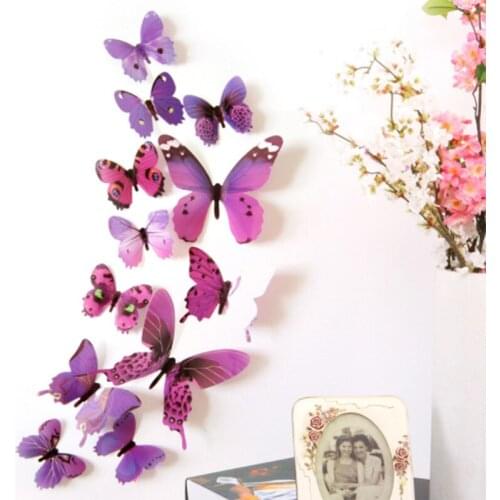 New Home 12pcs Decal Wall Stickers Butterfly PVC Window Stickers Home Decorations 3D Butterfly Rainbow Living Room Wallpaper