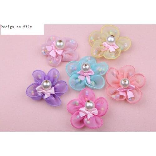 20pcs/lot 3style colorful flowers Mini fabric stamen flowers for girls kids' hair accessories corsage and hairband diy material
