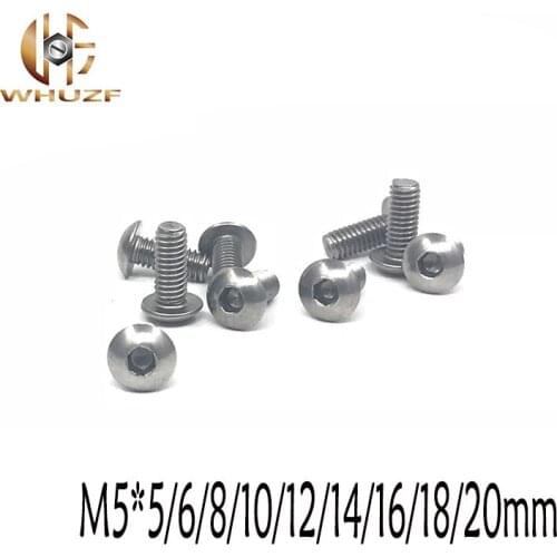 20pcs M5*5/6/8/10/12/14/16/18/20mm Stainless Steel 304 Round Head Screws Mushroom Hexagon hex Socket Button Head Screw Bolt