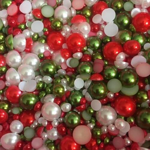500pcs 4mm-12mm Christmas Half Round Pearls Flatbacks Embellishments DIY Phone Nail Decorations Crafts Cardmaking