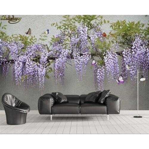 Beibehang Custom Photo Wallpaper 3D Wisteria Flower Butterfly TV Sofa Background Wall Painting wall papers home decor