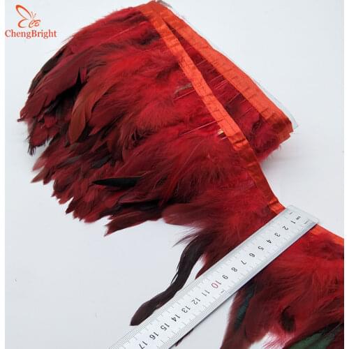 ChengBright Nice 10 Yards Red Chicken Rooster Tail Feathers Trims Strip for Wedding Party Clothing Rooster Feather Trims Diy