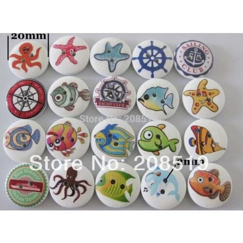 WB0188 Wood buttons printed Mixed colors 100pcs random 20mm round buttons for children sewing buttons