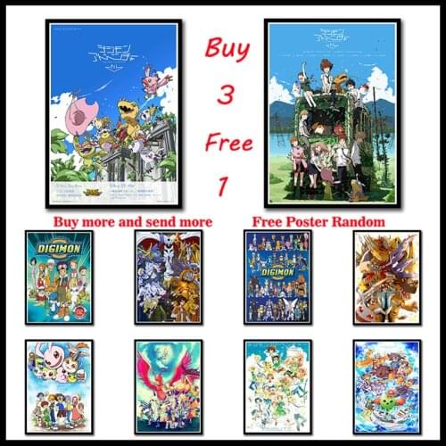 Digimons Digital Monster Poster Popular Classic Japanese Anime Home Decor Coated Paper Poster Picture Print Wall Decor Frameless