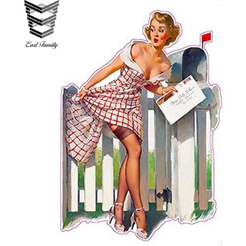EARLFAMILY 13cm X 9cm Sexy Red Head Picket Fence Pin Up Girl Decal Funny Cartoon Car Stickers Motorcycle Car Decal Accessories
