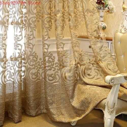 European Luxury Embroidered Hollow Curtain for Living Room Elgent Fabric for Bedroom French Windows Full Top Drape ZH431Y