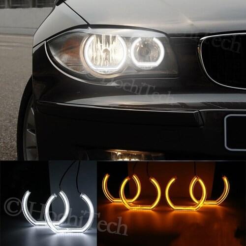 For BMW 1 Series E81 E82 E87 E88 Halogen Headlight Crystal DTM Style LED Angel Eyes Light White and Yellow Turn Signal Halo Ring
