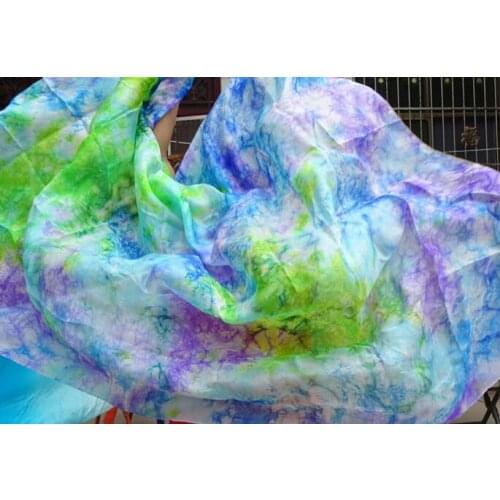 Tie Dyeing Floral Scarves Womens Silk Belly Dance Shawl Veil Scarf Gradient Color 98*45 inch Green Purple Blue Free Shipping