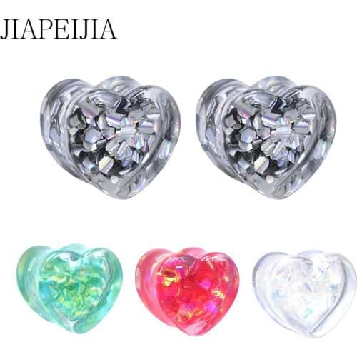 Geometric Sequins Acrylic Ear Gauges Tunnels and Plug Heart-shaped Ear Expander Studs Stretching