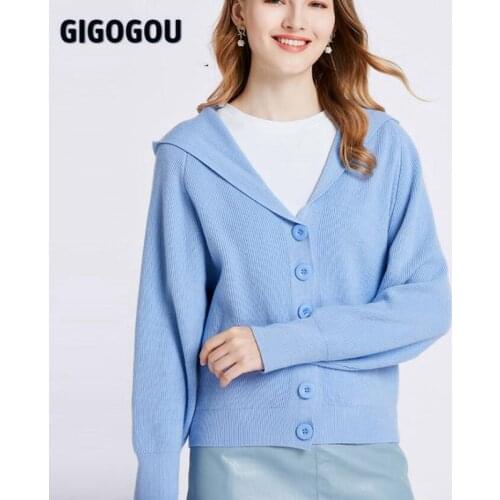 GIGOGOU y2k Women Hooded Cardigan Sweater Autumn Single Breasted Knit Jumper Top Solid CHIC Womens Winter Coats Jacket 2021