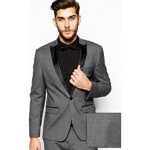 Custom Made One Button Gray Groom Tuxedos Peak Lapel Groomsmen Best Man Wedding Prom Suits (Jacket+Pants+Girdle+Tie)