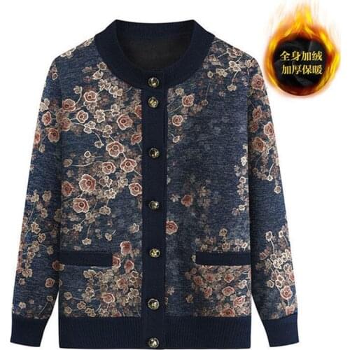 Elderly Old Grandmother Cardigan Sweater Jacket Women Plus Velvet Coat Mothers Knitted Sweater Jacket Autumn Winter Knitwear