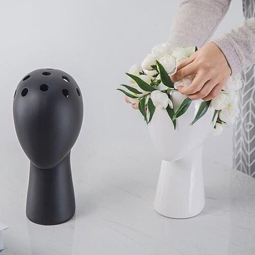 Nordic Style Home Decoration Human Head Model Ceramic Vase Creative Portrait Round Hole Dried Flower Flower Arrangement