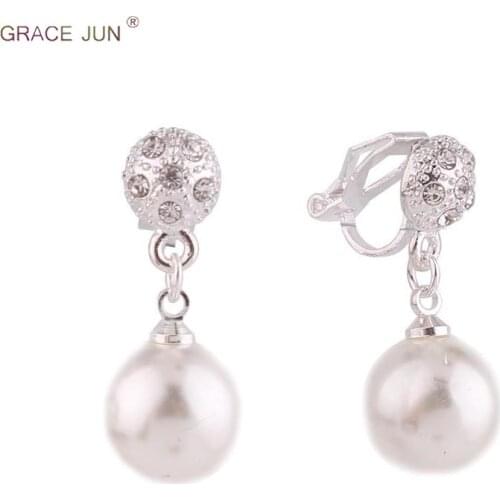 GRACE JUN Clip on Earrings Non Piercing for Girl Cute Fashion Rhinestone Pearl Popular No Hole Earrings Best Jewelry Not Allergy