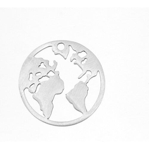 Stainless Steel World Map Pendant Charms For Women Men Round Metal Globe Pendant for Necklace Jewelry Making DIY Wholesale 50pcs