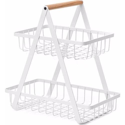 2-Tier 27x17x29cm Metal Fruit Basket Portable Kitchen Storage Basket Rack For Fruits Vegetables House