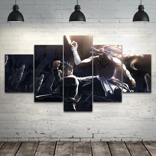 Home Decor Wall Art Modular 5 Pieces Anime Pictures HD Printed Fushiguro Megumi Canvas Painting Jujutsu Kaisen Poster Framework