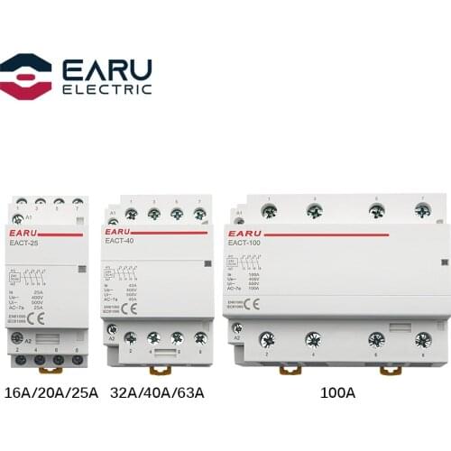 4P DC 24V 16/20/25/32/40/63/100A Din Rail Household AC Modular Contactor Switch Controller 4NO 4NC 2NO 2NC DIY Smart Home Hotel