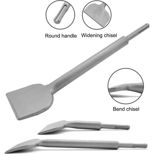 Chisel Set Round Shank Two-pit Two-slot Curved Chisel Shovel Tile Chisel Wall Concrete Impact Drill Widening Chisel for SDS-Plus