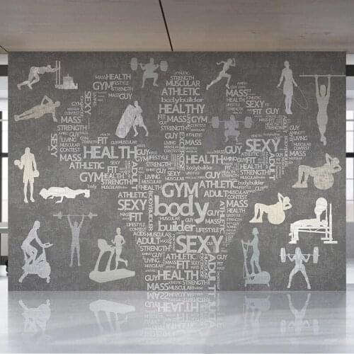 Custom Any Size Mural Wallpaper Modern 3D Gym Fitness English Alphabet Tooling Company Background Wall Painting Papel De Parede
