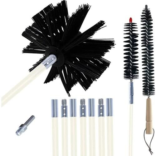 Nylon Chimney Cleaning Brush,Chimney Sweeping Tool and Rods Kit-Dry Duct Clean Kit Lint Remover with Long Flexible Rods