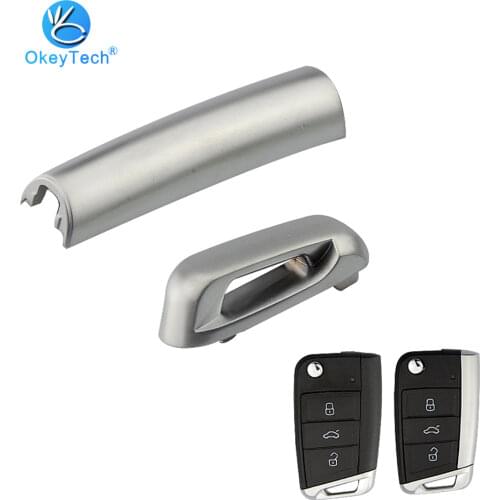 OkeyTech Car Key Side Tail Metal Part Matte for V W Golf 7 GTI MK7 T5 Skoda Octavia A7 Seat Flip Folding Remote Key Shell for VW