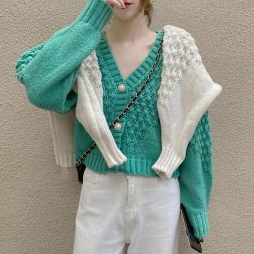 Korobov Autumn New V Neck Long Sleeve Japanese Cardigans Sweaters Korean Loose Casual Single Breasted Cripped Cardigan Sweater